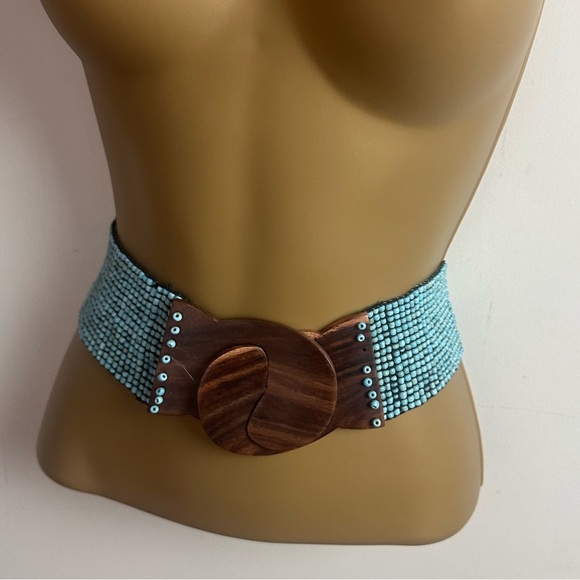 Handmade Bohemian Elastic Hippie EthicallyMade Wooden Closure Stretchy Bead Belt - Picture 3 of 12